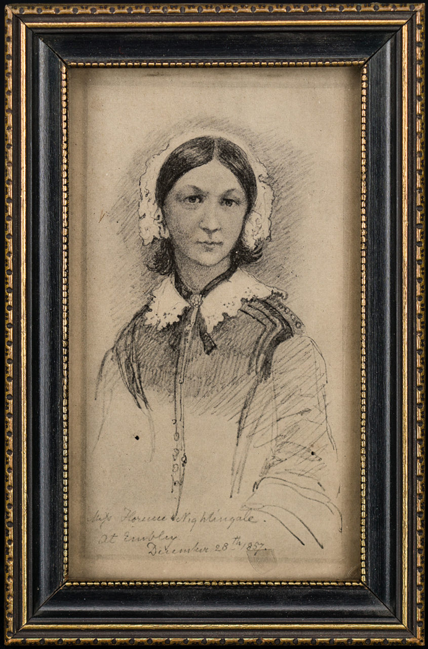 framed pencil portrait of florence nightingale