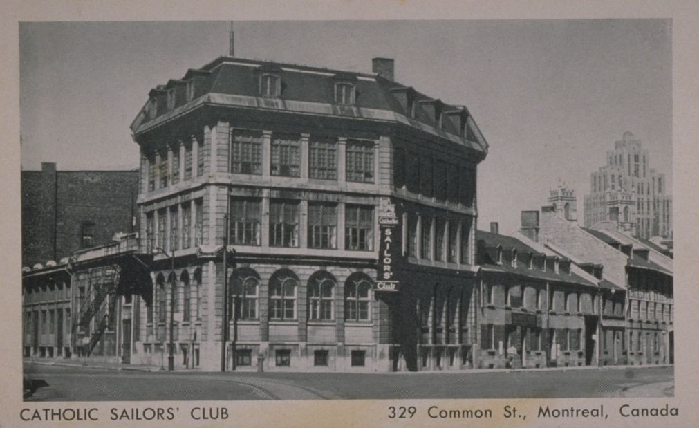 postcard showing catholic sailors club building