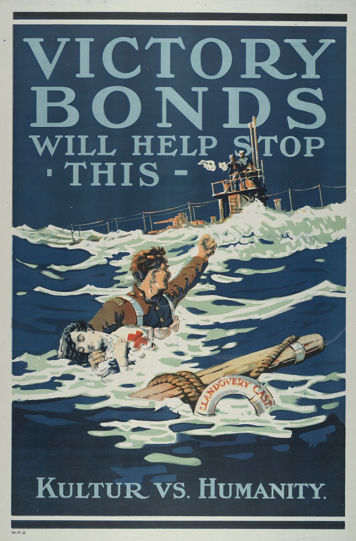 victory bonds world war one fundraising poster depicting llandovery castle victim